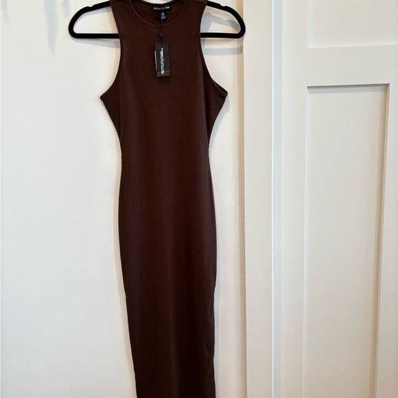 PrettyLittleThing Chocolate Brown Ribbed Racer Back Midi Dress NWT Size US 2 - Picture 2 of 11